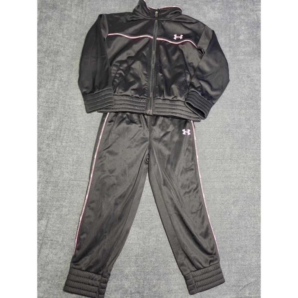 Under Armour Kids Girls Black Pink Tracksuit Set‎ Jacket Pants Size 4